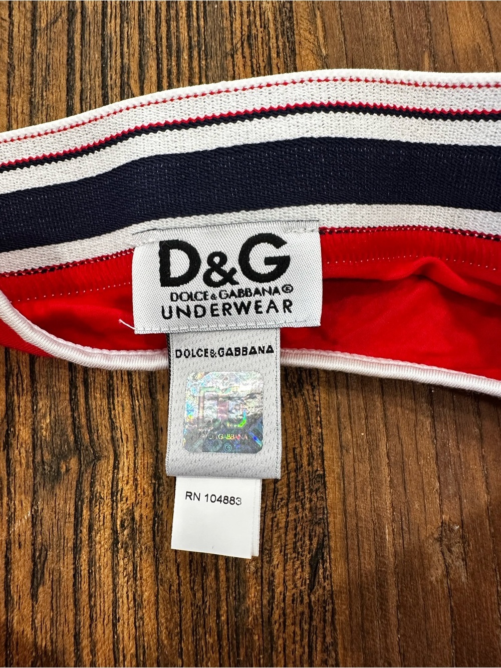 Dolce & Gabbana Red Thong with Striped Logo Waistband - Picture 5 of 6